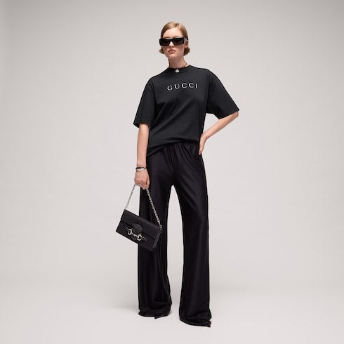 Cotton jersey T-shirt with print - black