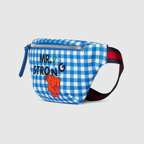 Children's belt bag with print - blue and white cotton