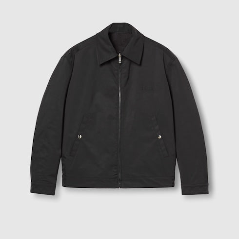 Reversible nylon and GG canvas jacket - black, beige and ebony