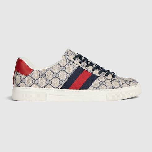 Men's Gucci Ace sneaker with Web - beige and blue GG Supreme