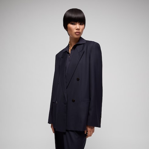 Light wool double-breasted jacket - dark blue