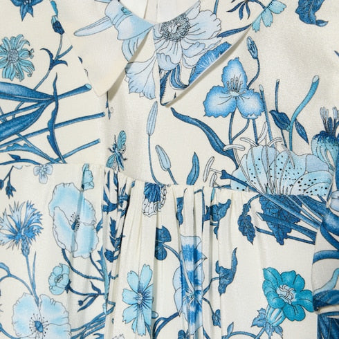 Baby printed crêpe de chine dress - white and light blue