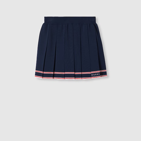 Pleated skirt with striped trim - dark blue
