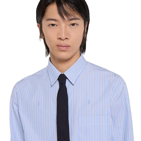 Striped cotton poplin shirt - light blue