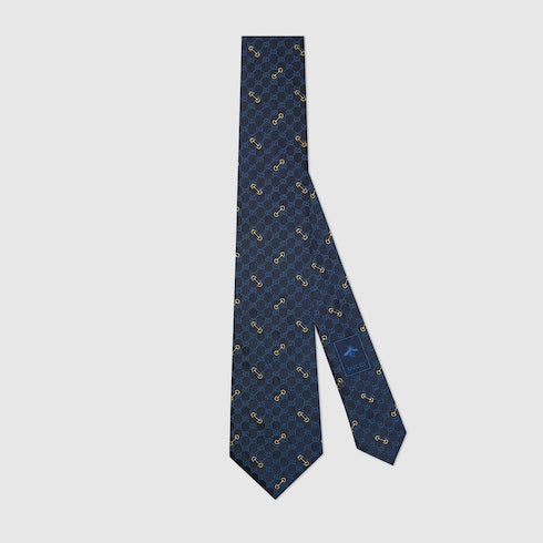 GG silk jacquard tie - dark blue and light blue