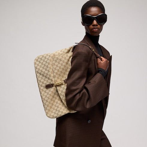 Jackie Flap large crossbody bag - sand and brown GG canvas
