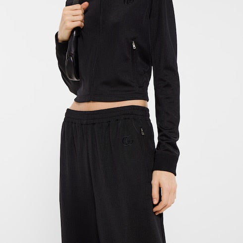 Jersey leisure pants with embroidery - black
