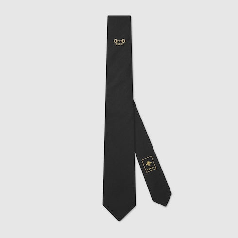 Silk jacquard tie - black