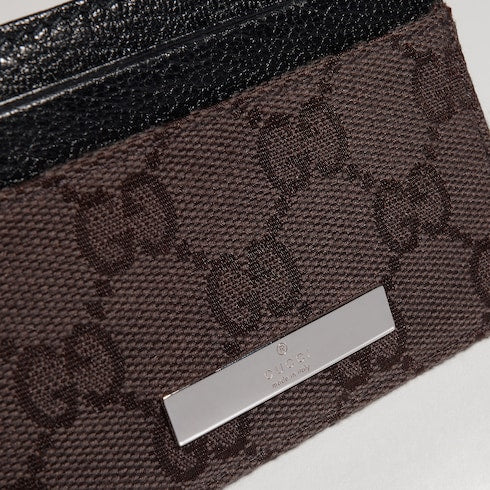Card case with Gucci plaque - dark brown GG canvas