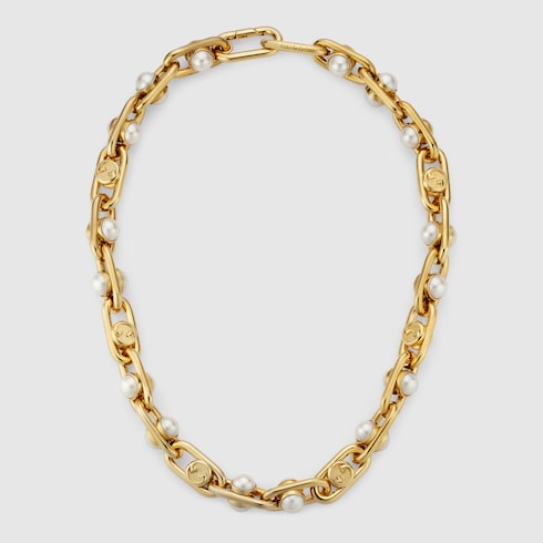 Necklace with mobile pearls - gold-toned brass