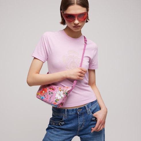 Lady Lunetta small shoulder bag - pink and multicolor canvas