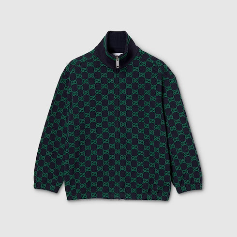 Children's GG cotton zip jacket - navy and green