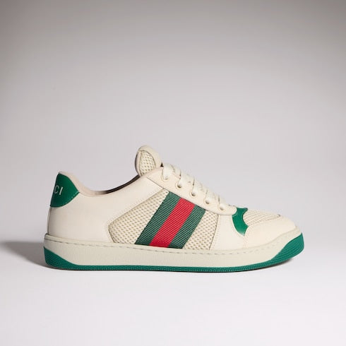 Women's Screener sneaker - white mesh, beige leather