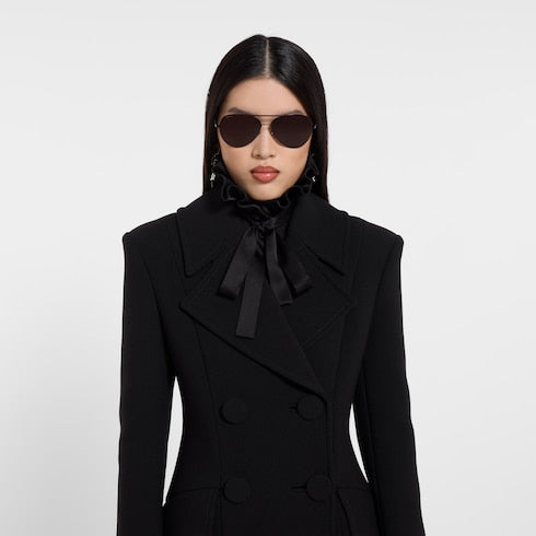 Double-breasted wool coat - black