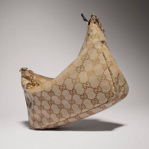 Lady Lunetta Chain small shoulder bag - sand and brown GG canvas