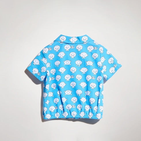 Baby crinkle cotton shirt - azure and white