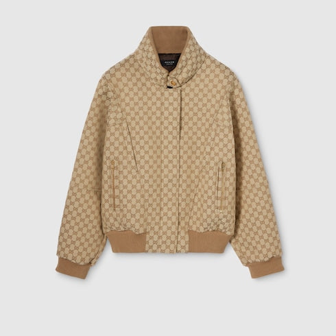 GG cotton canvas fabric zip jacket - sand