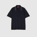 Wool knit polo shirt with Web - dark blue