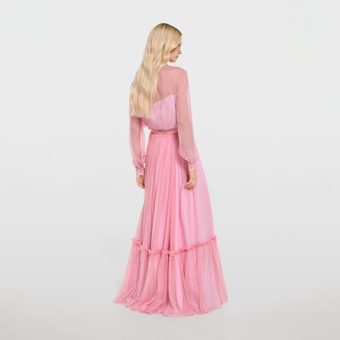 Printed silk chiffon long skirt - light pink