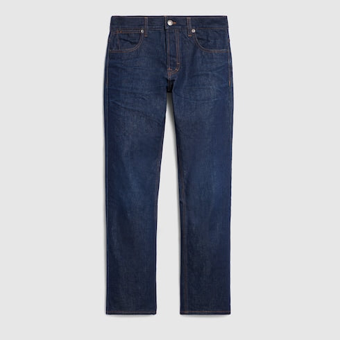 Cotton denim pants with embroidery - blue