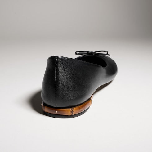 Women's ballerina with bamboo - black soft leather