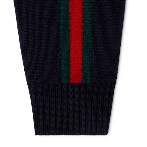 Woven stitch knit wool zip jacket - dark blue