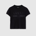 Cotton jersey T-shirt with devoré detail - black