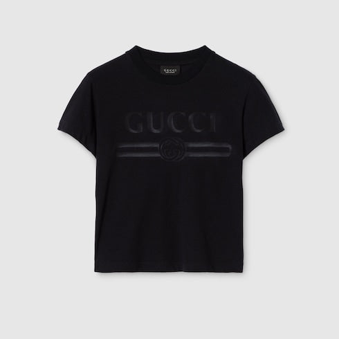 Cotton jersey T-shirt with devoré detail - black