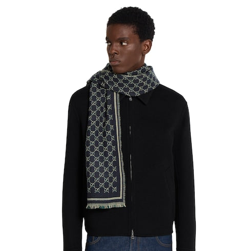 GG wool jacquard scarf - black and dark green