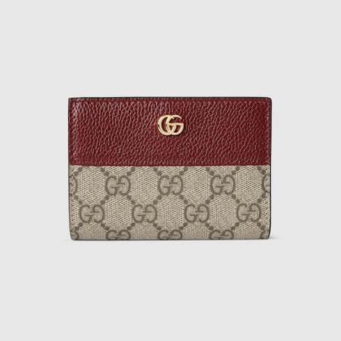 Bi-color GG Marmont small wallet - beige and Rosso Ancora leather