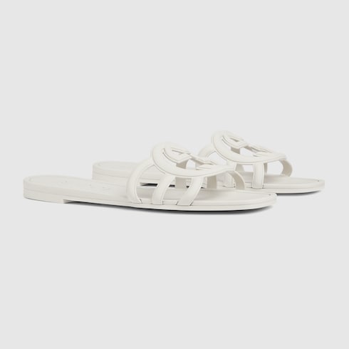 Women's Interlocking G slide sandal - white rubber