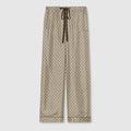Printed silk twill leisure pants - beige and dark brown