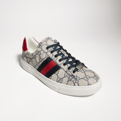 Women's Gucci Ace sneaker with Web - beige and blue Supreme