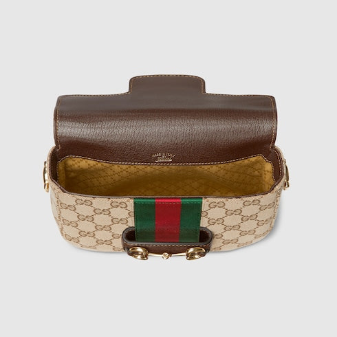 Gucci Horsebit 1955 small shoulder bag - sand and brown GG canvas