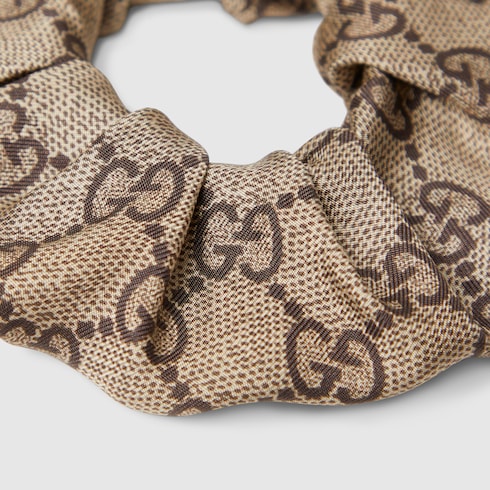 GG silk scrunchie - beige and dark brown