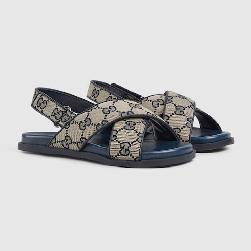 Children's GG sandal - beige and blue canvas