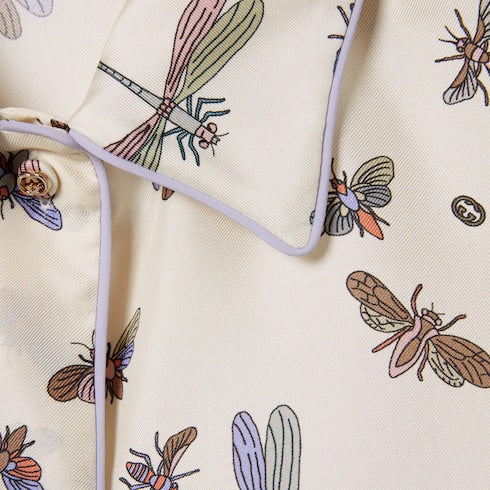 Printed silk twill shirt - white