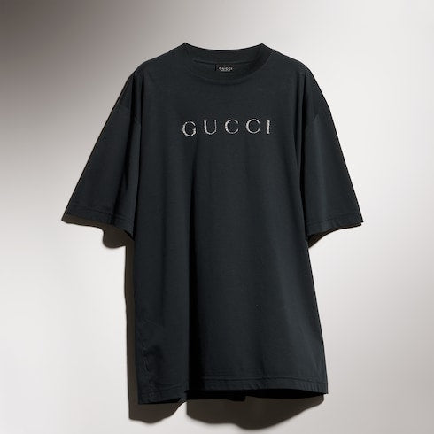 Cotton jersey T-shirt with print - black