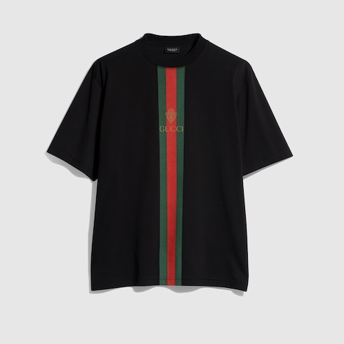 Cotton jersey T-shirt with print - black