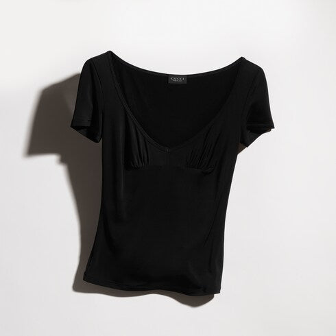 Viscose jersey T-shirt with metal tag - black