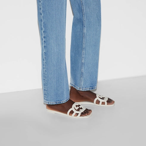 Women's Interlocking G slide sandal - white rubber