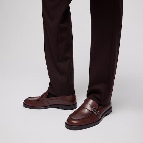 Men's loafer with Double G - dark brown brushed leather