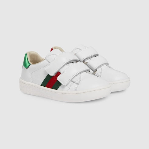 White Leather Toddler Sneaker With Web - White Leather