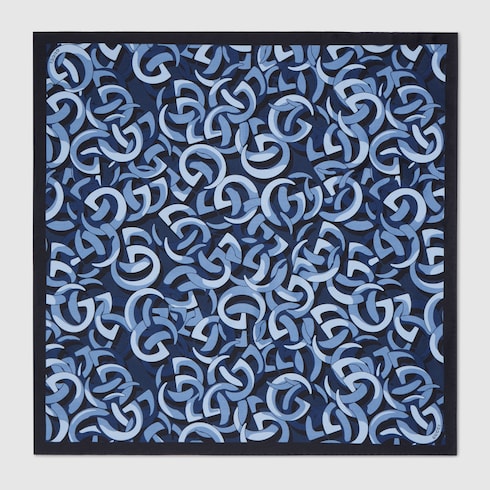 Printed silk pocket square - blue