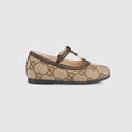Toddler Double G ballet flat - beige and ebony GG canvas