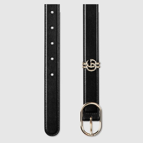 Belt with oval buckle - black leather