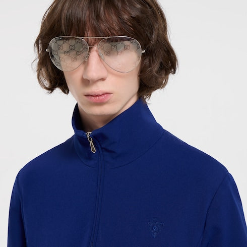 Stretch nylon gabardine zip jacket - bright blue