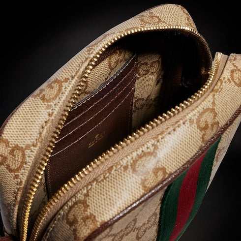 GG mini bag with Web - sand and brown GG canvas