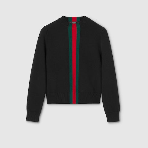 Fine knit wool sweater with Web - black