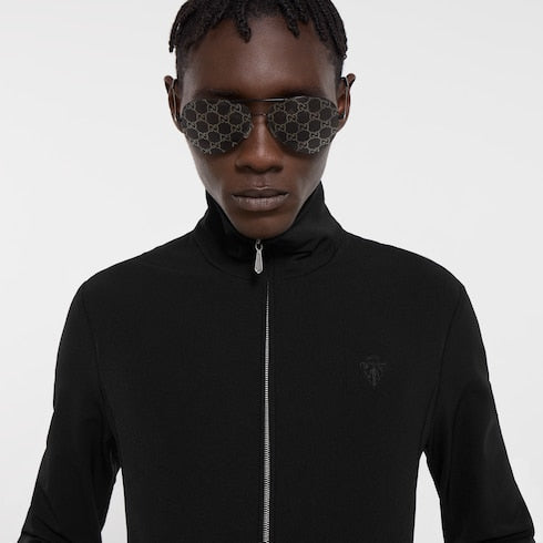 Stretch nylon gabardine zip jacket - black